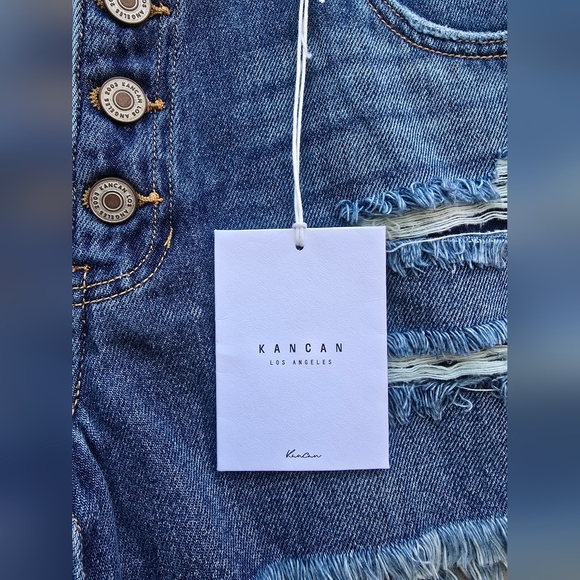 KanCan Blue High-Waisted Distressed Jean Shorts - Picture 5 of 10